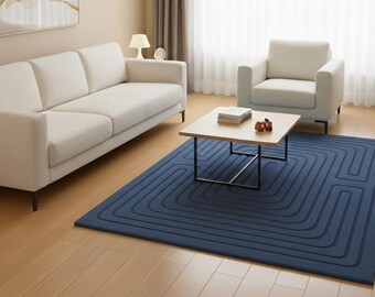 Hand-Tufted Wool Rug, Geometric Concentric Pattern, Modern Living Room Carpet