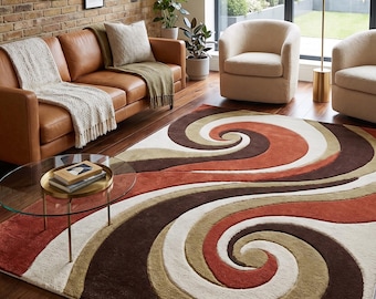 Hand-Tufted Wool Swirl Rug, Modern Abstract Living Room Carpet