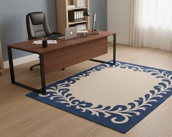 Hand Tufted Geometric Area Rug, Blue and Cream,Morden Lattice Pattern, Modern Contemporary Design