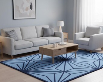 Hand-Tufted Wool Area Rug, Geometric Star Pattern, Modern Living Room Carpet