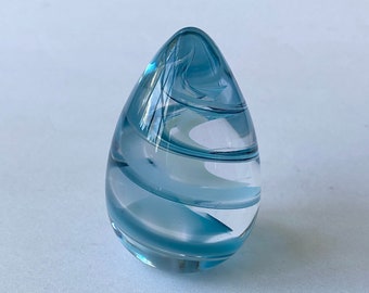 Glass Egg Paperweight  Light Blue Swirl  :  DISASTER RELIEF