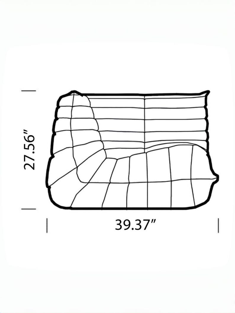 Puede incluir: Dibujo lineal de un sof&aacute; seccional, con dimensiones indicadas. El sof&aacute; mide 70 cm de alto y 100 cm de ancho. El dise&ntilde;o presenta un brazo curvo y un asiento y respaldo segmentados.