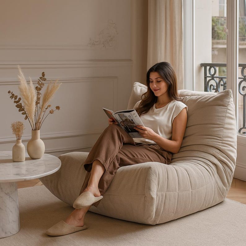 Sofá tipo puf Caterpillar para adultos, sofá de suelo de pana Togo, asiento reclinable, rincón de lectura acogedor, decoración para sala de estar y dormitorio. imagen 4