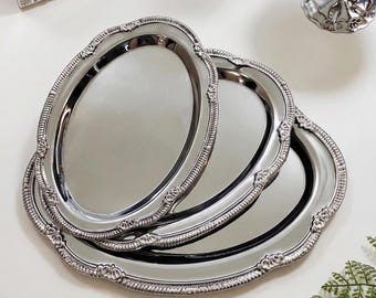 Sierlijke ovale schaal in vintage stijl van zilver | Per stuk of als set van 3 | Decoratieve metalen opbergschaal | Parfumorganizer | Bruiloftsdecoratie