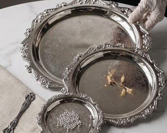 Sierlijke ovale schaal in vintage stijl van zilver | Afzonderlijk of als set | Decoratieve metalen opbergschaal | Parfumorganizer | Bruiloftsdecoratie