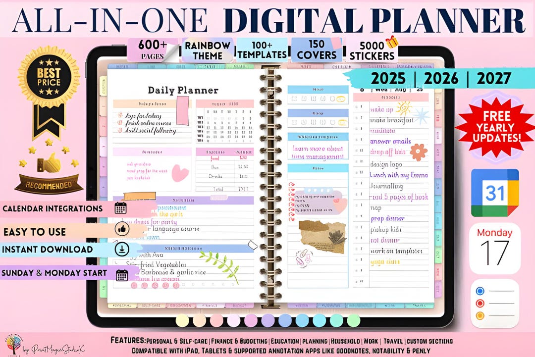 All-in-one Digital Planner 2026 2027 2028, Hyperlink Digital Planner ...