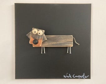 Handmade Wooden Dachshund Wall Art, 3D Sausage Dog Figurine (Black or Brown)