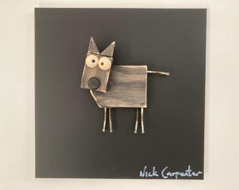 Figura decorativa de pared de perro negro de madera en 3D, hecha a mano (30 cm)