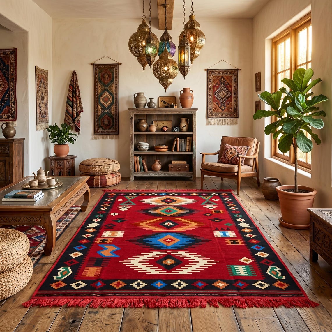 Red Medallion Kilim — flatweave durrie rug by Ansari Rugs