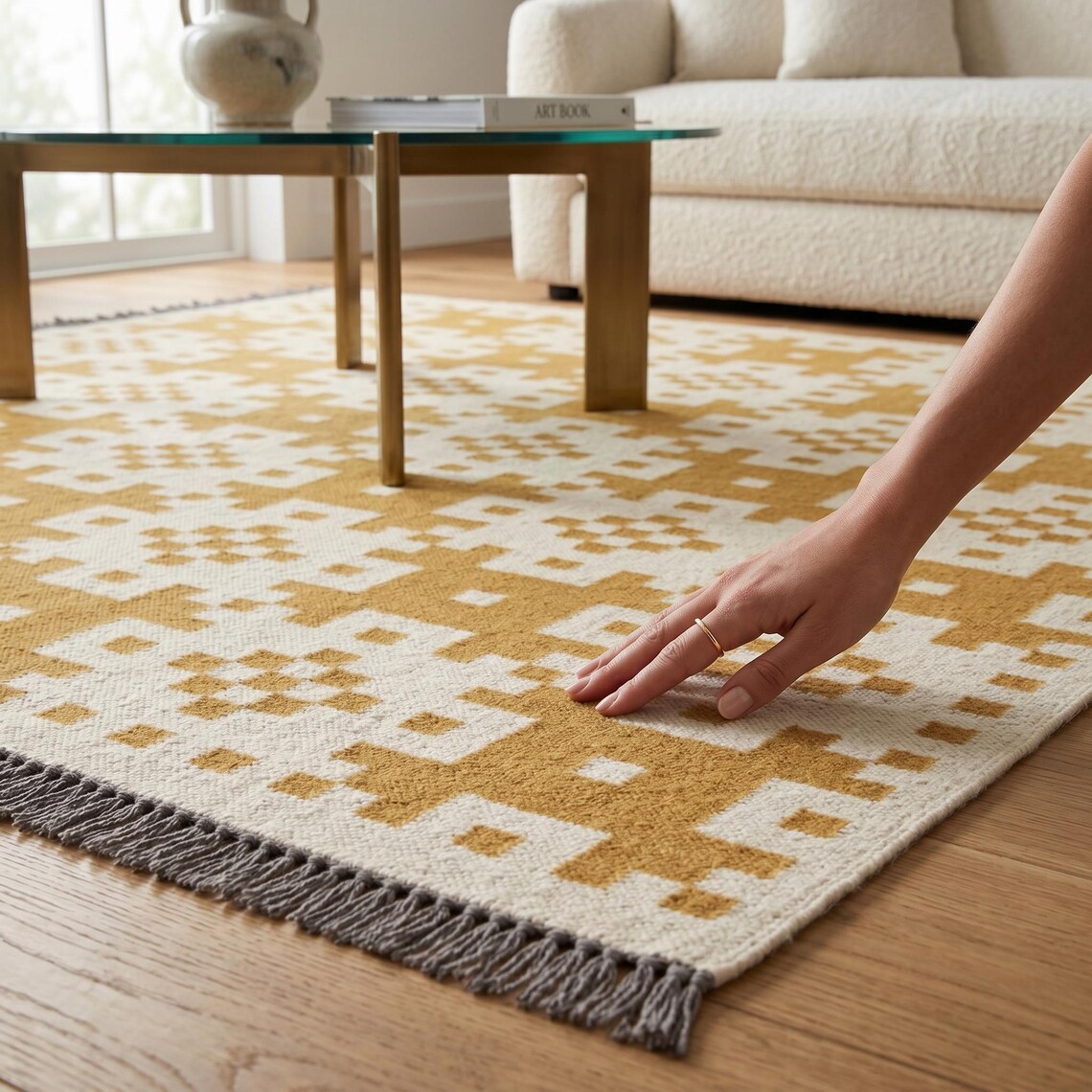 Mustard Kilim — flatweave durrie rug by Ansari Rugs