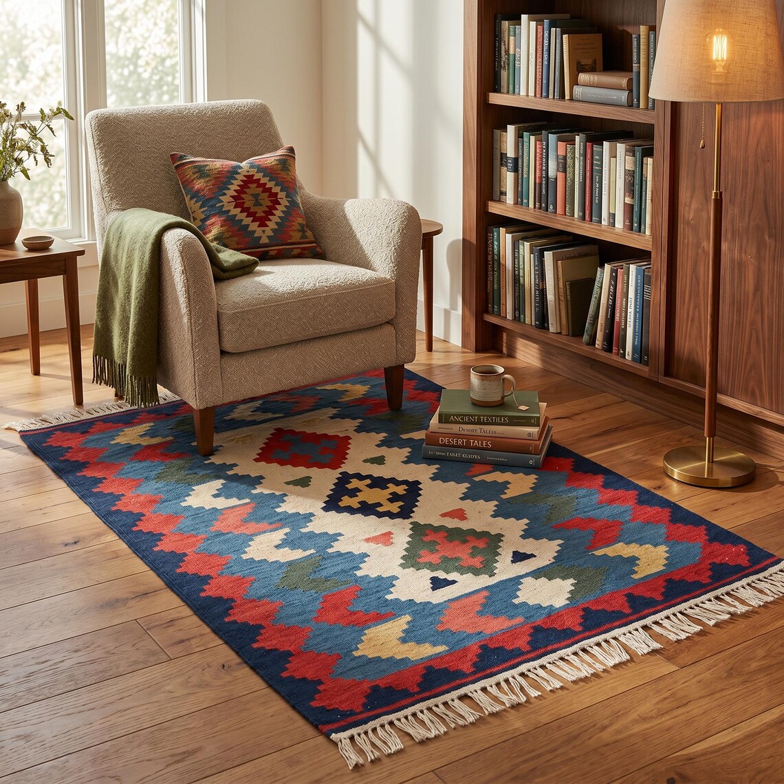 Indigo & Red Kilim — flatweave durrie rug by Ansari Rugs