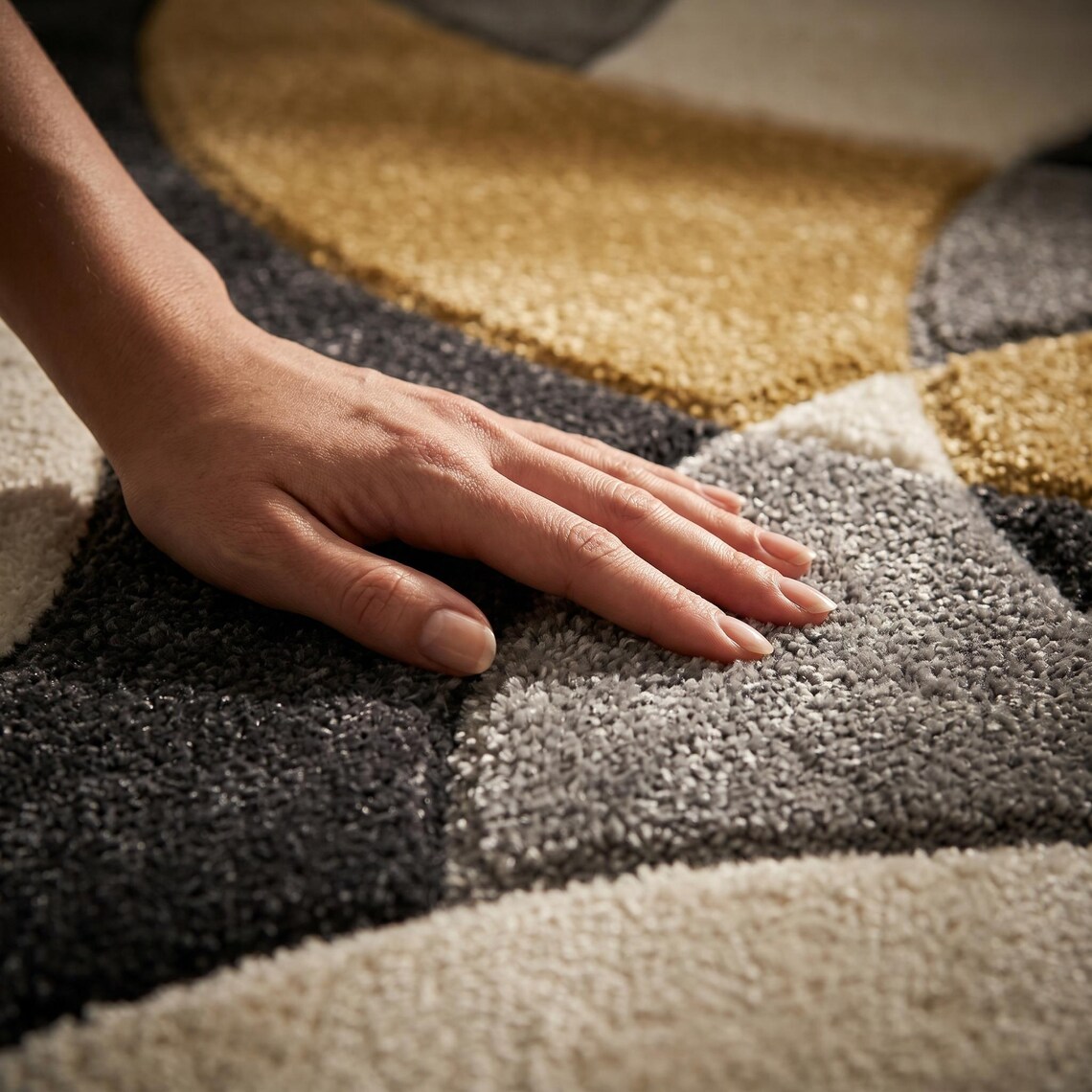 Charcoal & Gold Rings — hand tufted rug by Ansari Rugs
