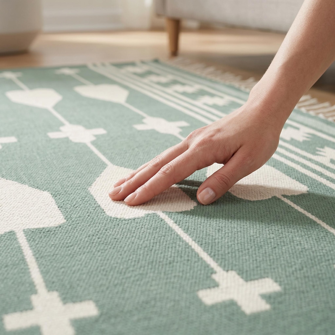 Sage Geometry Durrie — flatweave durrie rug by Ansari Rugs