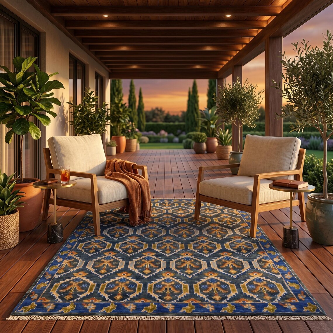 Indigo Medallion Durrie — flatweave durrie rug by Ansari Rugs