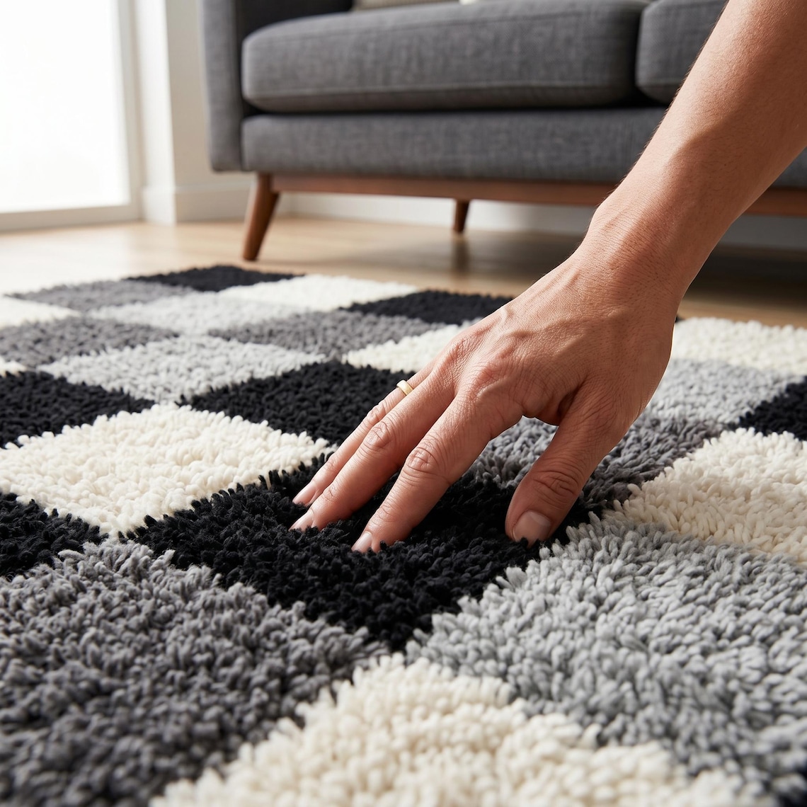 Charcoal Chequer — hand tufted rug by Ansari Rugs