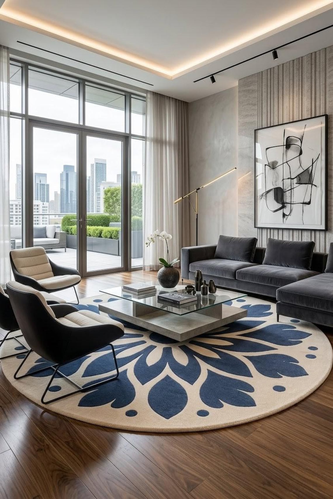 Blue Mandala Round — hand tufted rug by Ansari Rugs