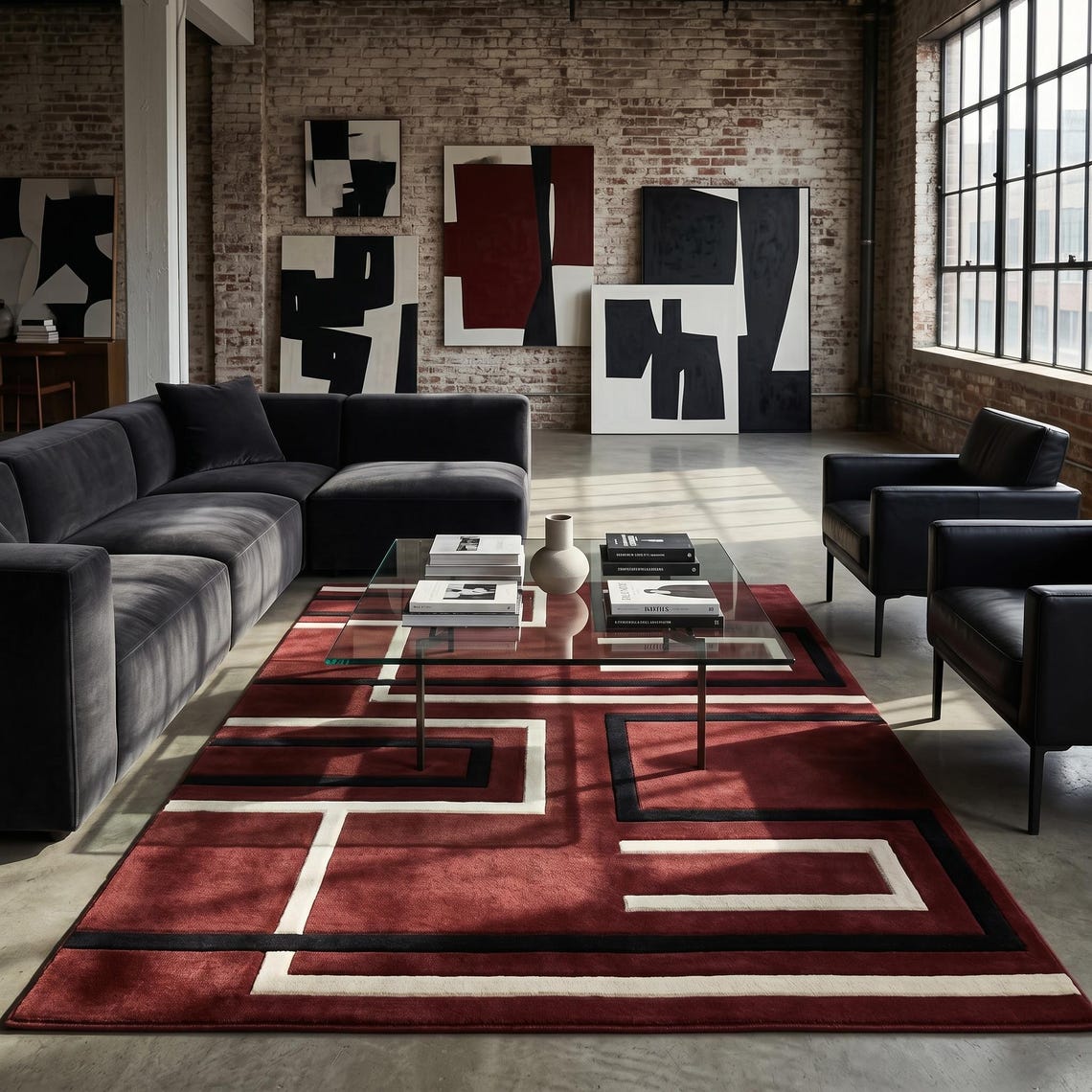 Burgundy Lines — hand tufted rug by Ansari Rugs