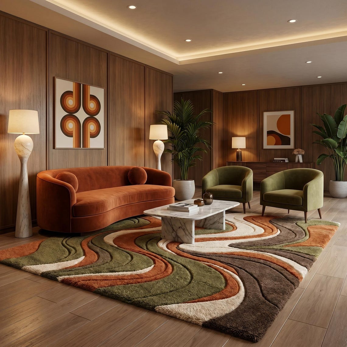 Sage & Terracotta Swirl — hand tufted rug by Ansari Rugs