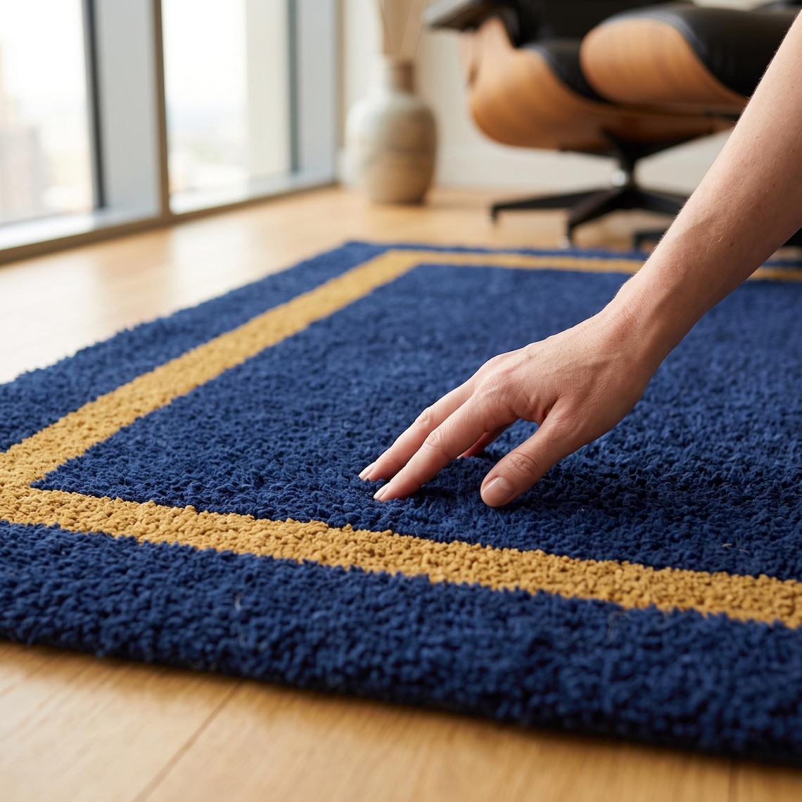 Navy & Gold Border — hand tufted rug by Ansari Rugs