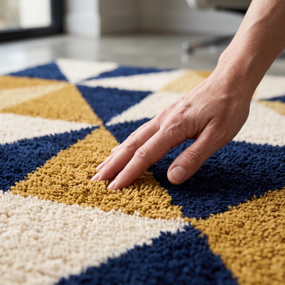 Navy Triangles — hand tufted rug by Ansari Rugs