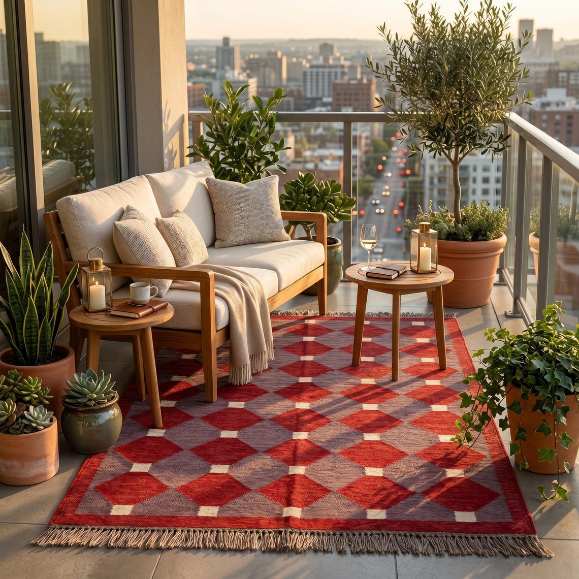 Mauve & Burgundy Durrie — flatweave durrie rug by Ansari Rugs