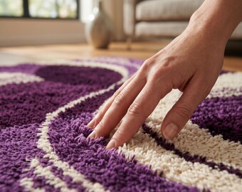 Alfombra abstracta morada: textura mullida y de pelo largo - estilo escandinavo