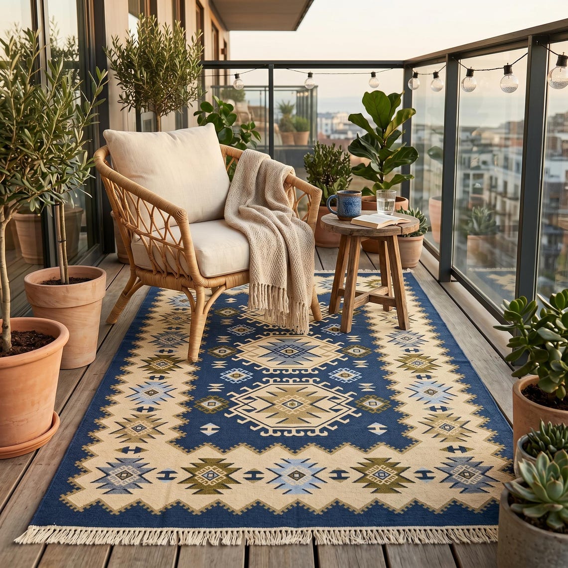 Navy Wool Durrie — flatweave durrie rug by Ansari Rugs