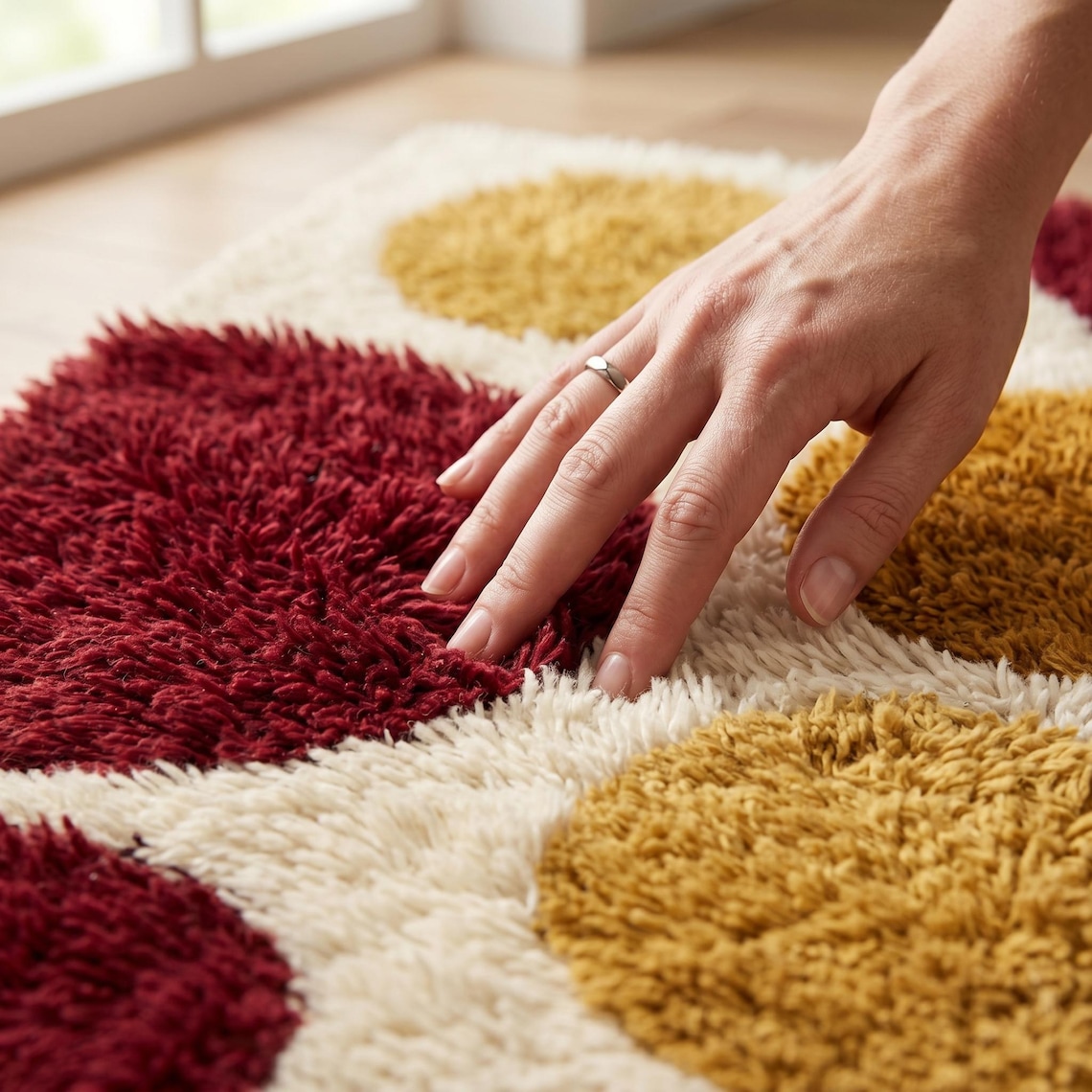 Burgundy & Mustard Dot — hand tufted rug by Ansari Rugs
