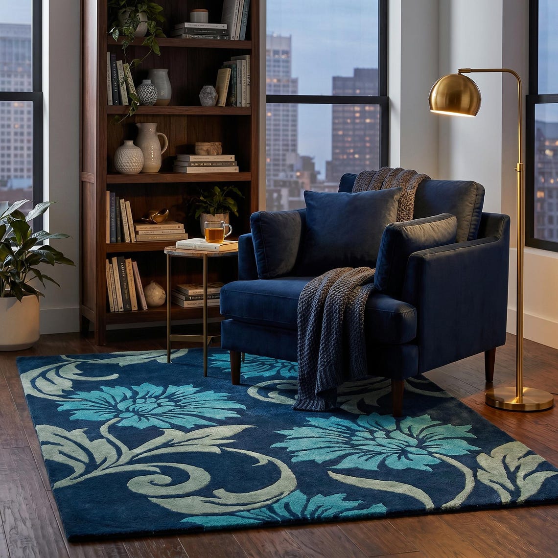 Teal Blossom — hand tufted rug by Ansari Rugs