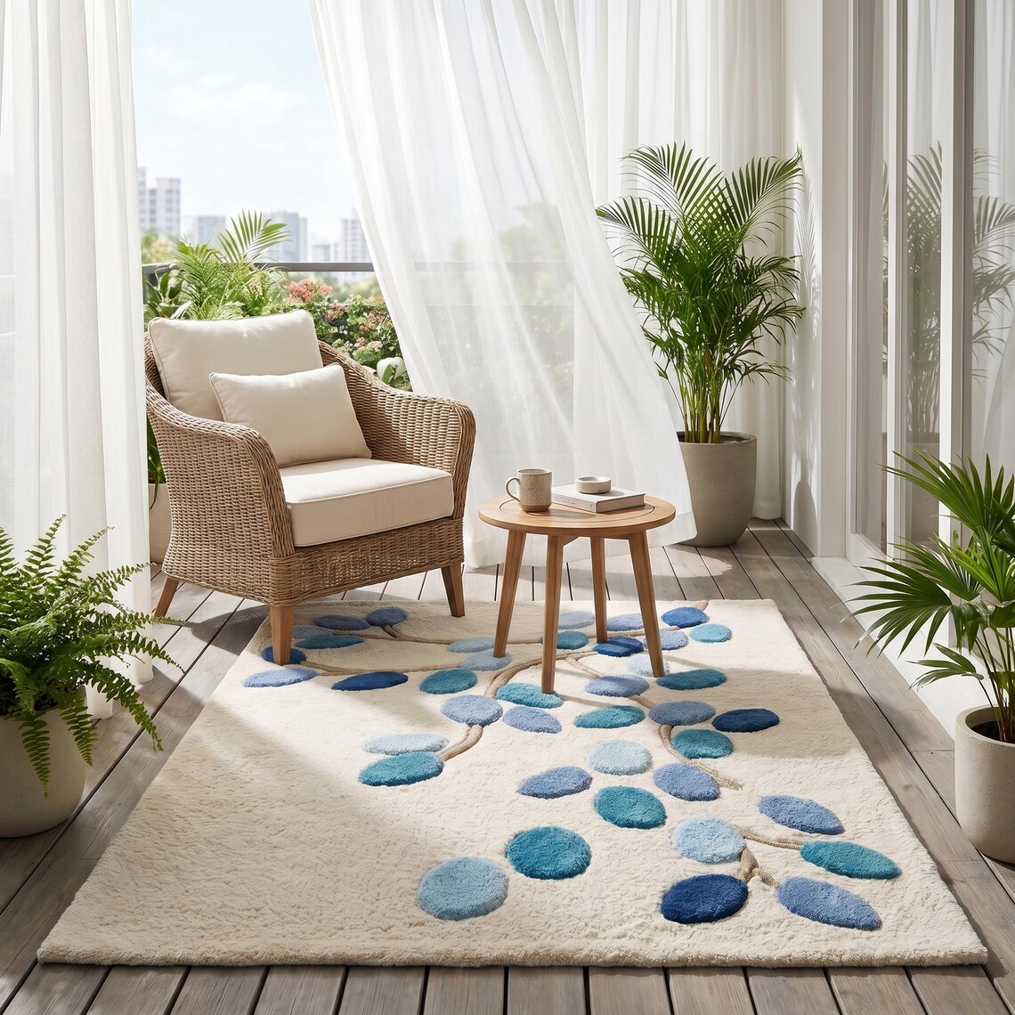 Blue Leaf — hand tufted rug by Ansari Rugs