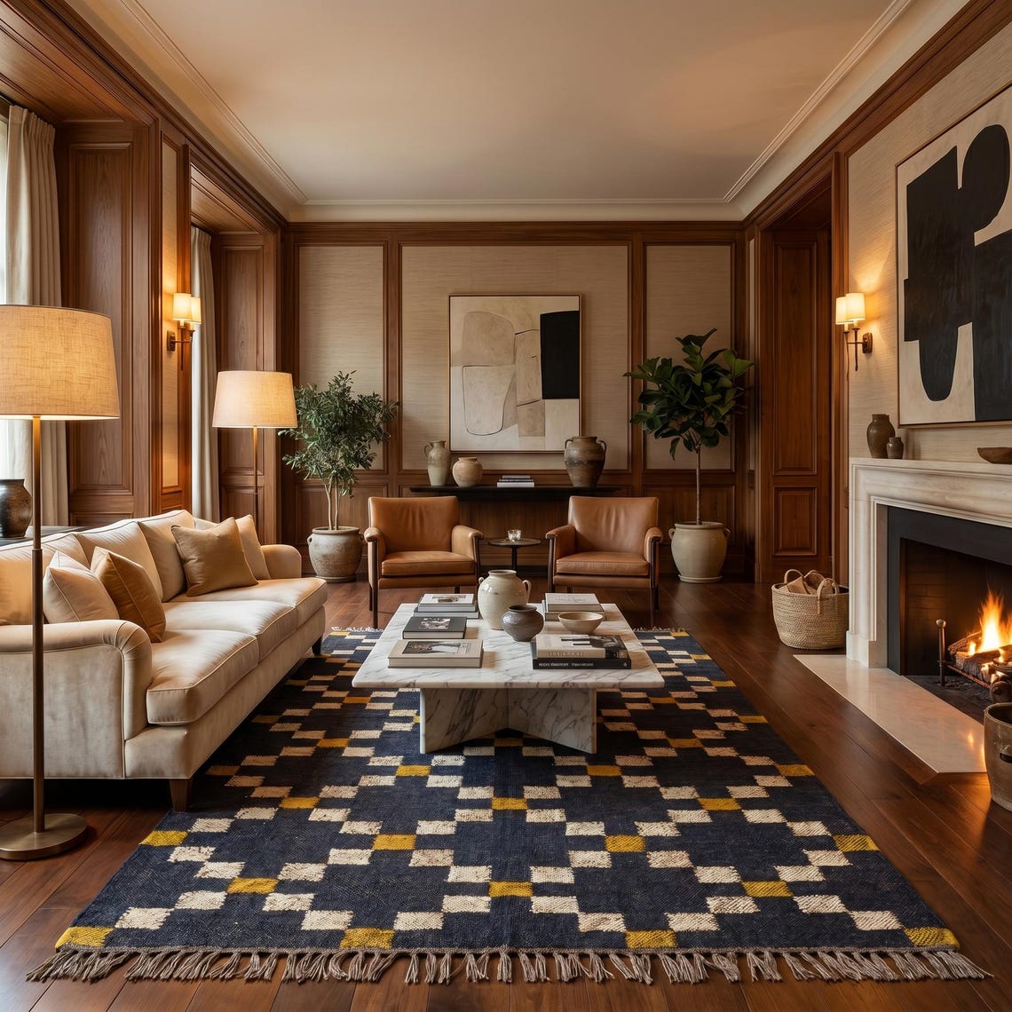 Navy Geometry Durrie — flatweave durrie rug by Ansari Rugs