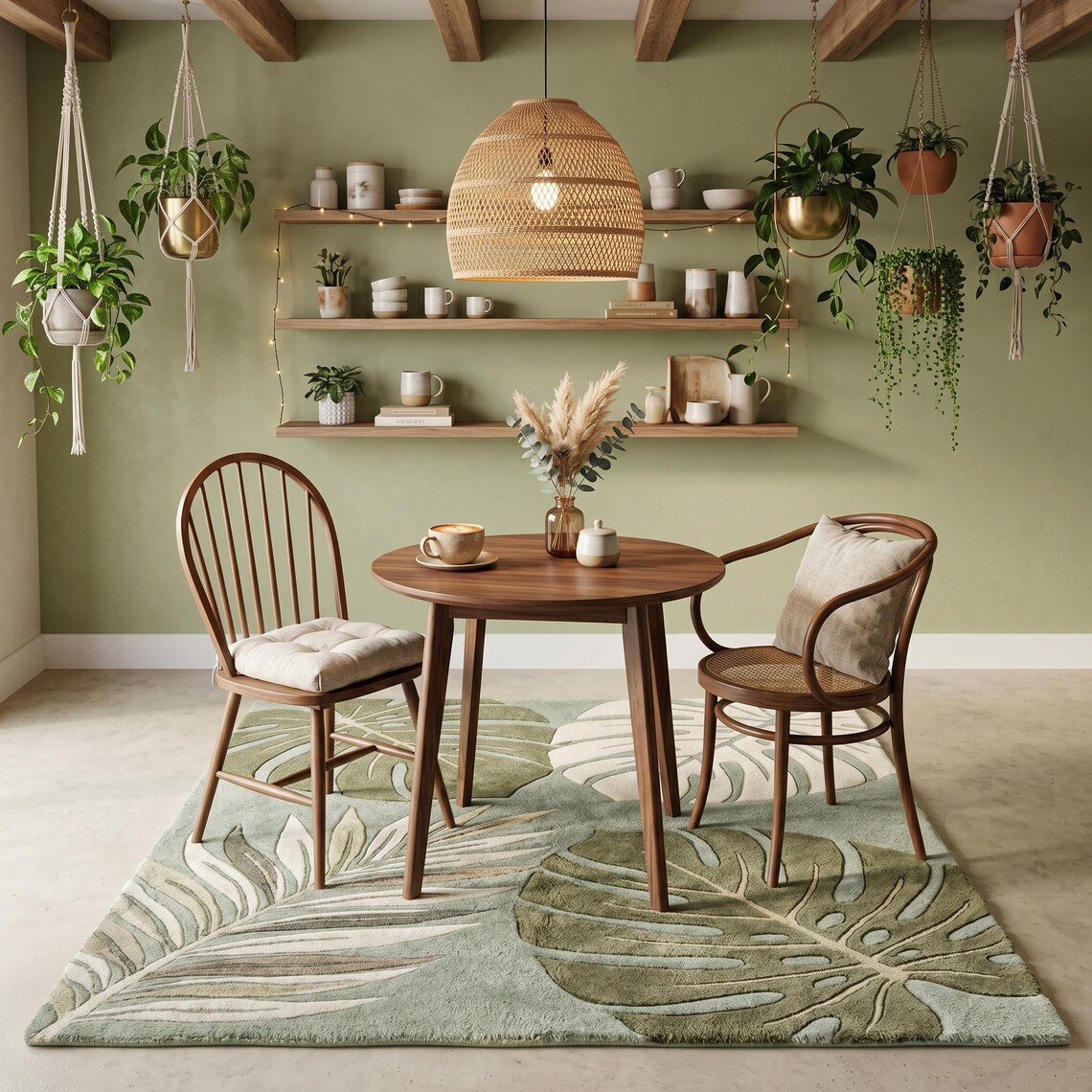 Sage Monstera — hand tufted rug by Ansari Rugs