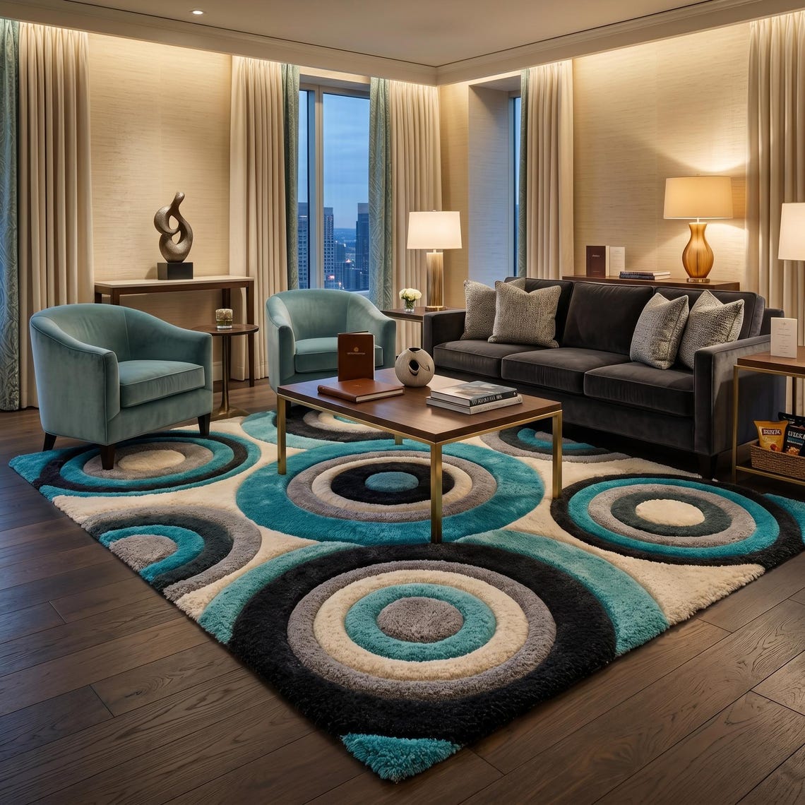 Teal Rings — hand tufted rug by Ansari Rugs
