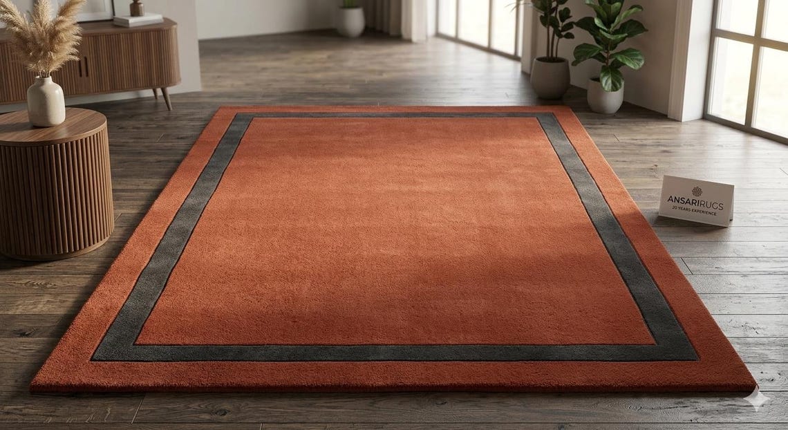 Rust & Charcoal Border — hand tufted rug by Ansari Rugs
