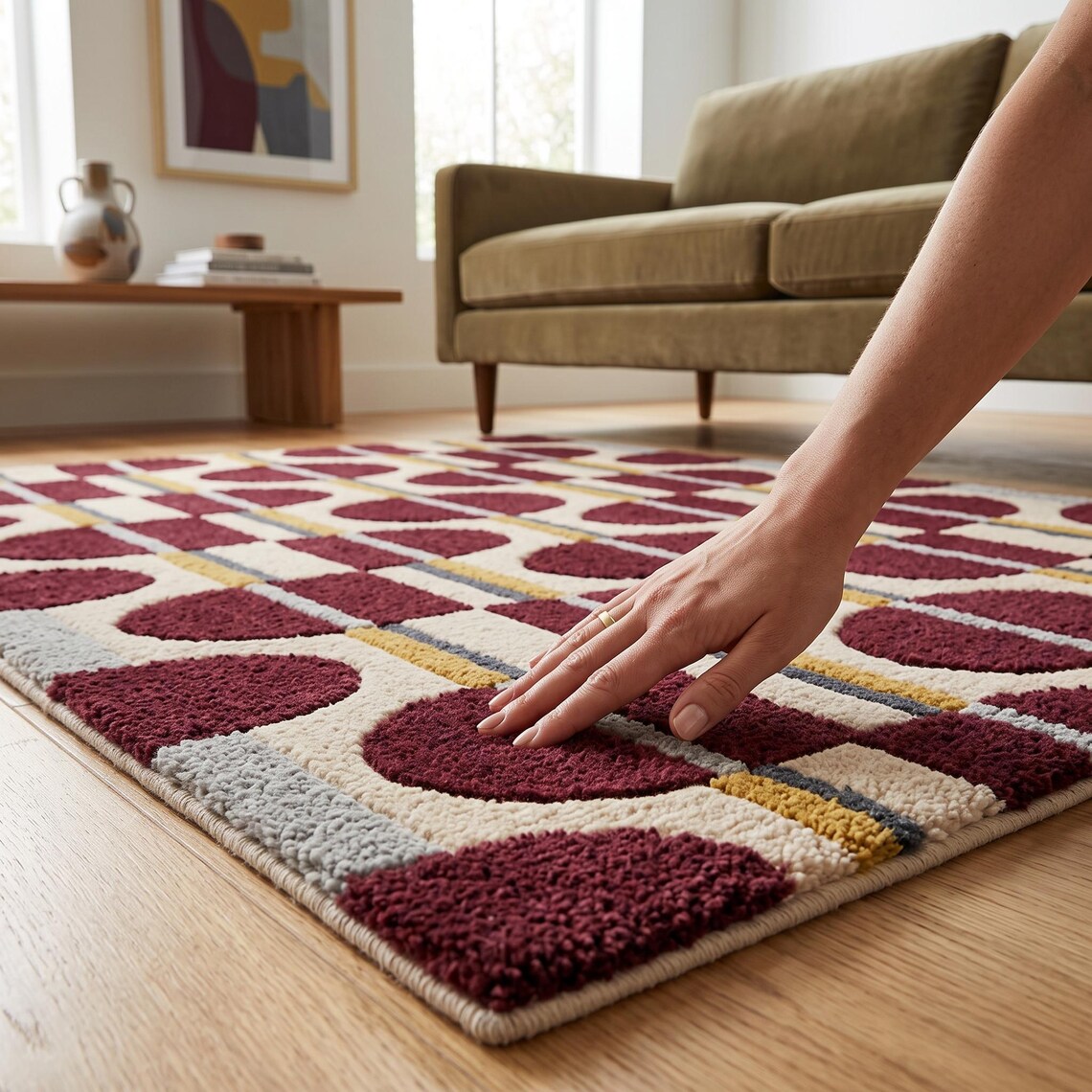 Burgundy Rhythm — hand tufted rug by Ansari Rugs