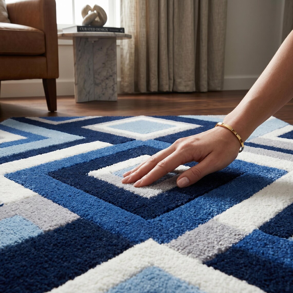 Blue Diamonds — hand tufted rug by Ansari Rugs