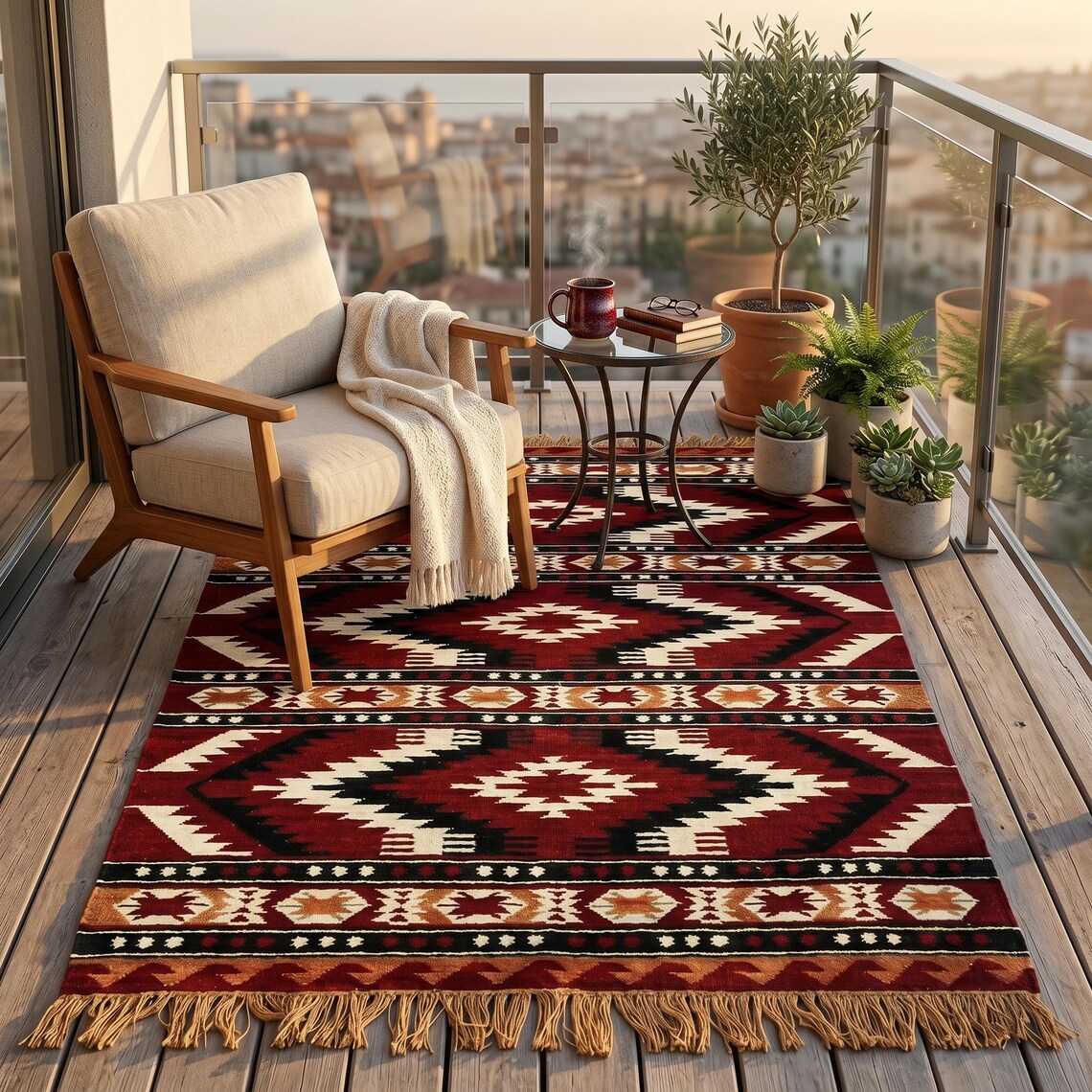 Red Kilim Runner — flatweave durrie rug by Ansari Rugs