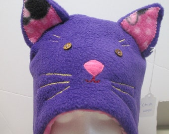 Purple fleece cat hat