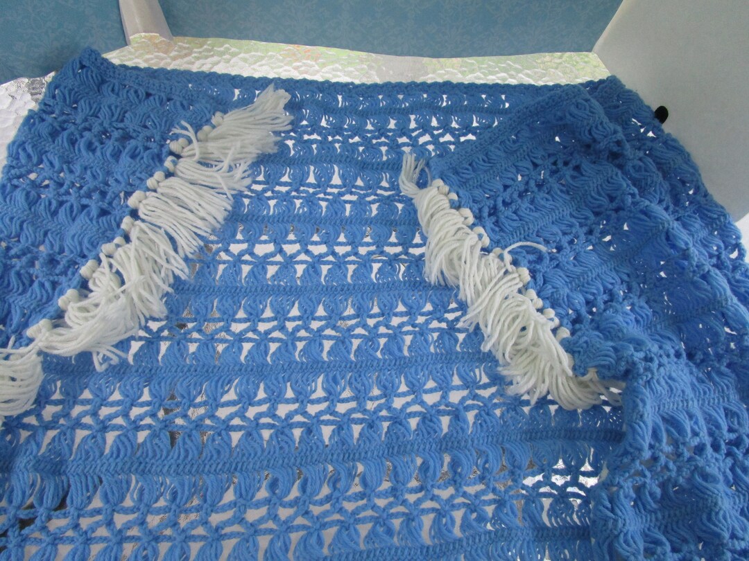 Blue Broomstick Lace Afghan/lap Afghan Etsy