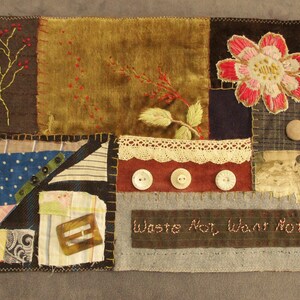 Slow Stitching Textile Collage Upcycle Repurpose Well Worn Storied Fabrics Art Bundle #5023 Antique Vintage Hand Stitched Quilt Pieces