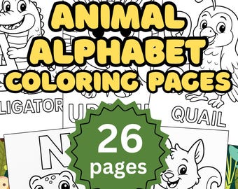 Animal Alphabet Coloring Pages, A-Z Printable Kids Activity (PDF)
