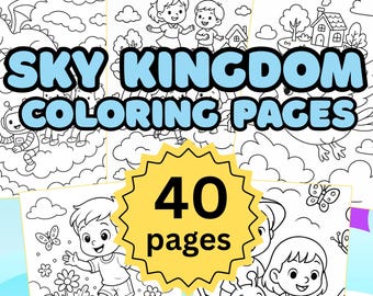 Sky Kingdom Coloring Pages for Kids, Floating Castles, Dragons and Magic Islands (PDF)