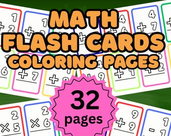 Math Flash Cards Coloring Pages for Kids, Addition, Subtraction and Multiplication (PDF)