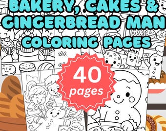Bakery, Cakes & Gingerbread Man Coloring Pages for Kids (PDF)