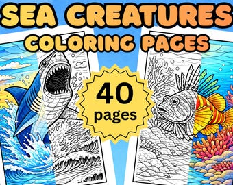 Sea Creatures Mosaic Coloring pages for Kids and Adult | Sharks, Whales, Dolphins and more with Stained Glass Style Line Art