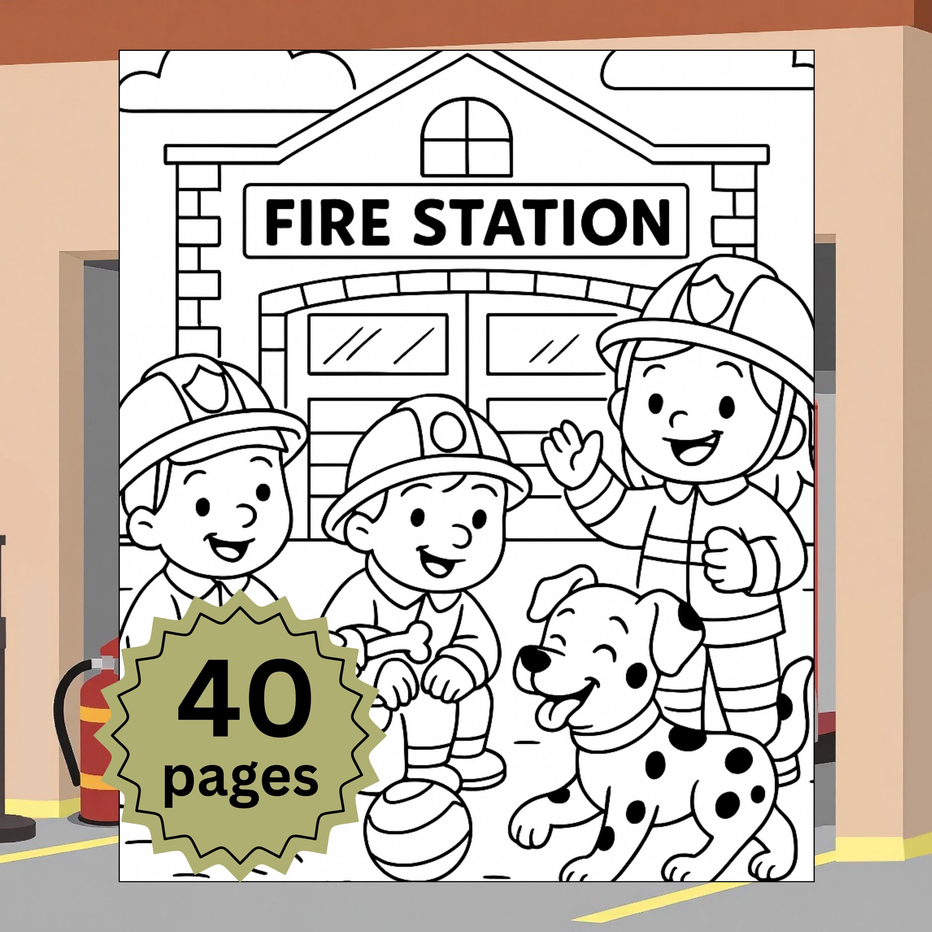 Firefighters and Fire Trucks Coloring Pages for Kids (PDF) - Etsy