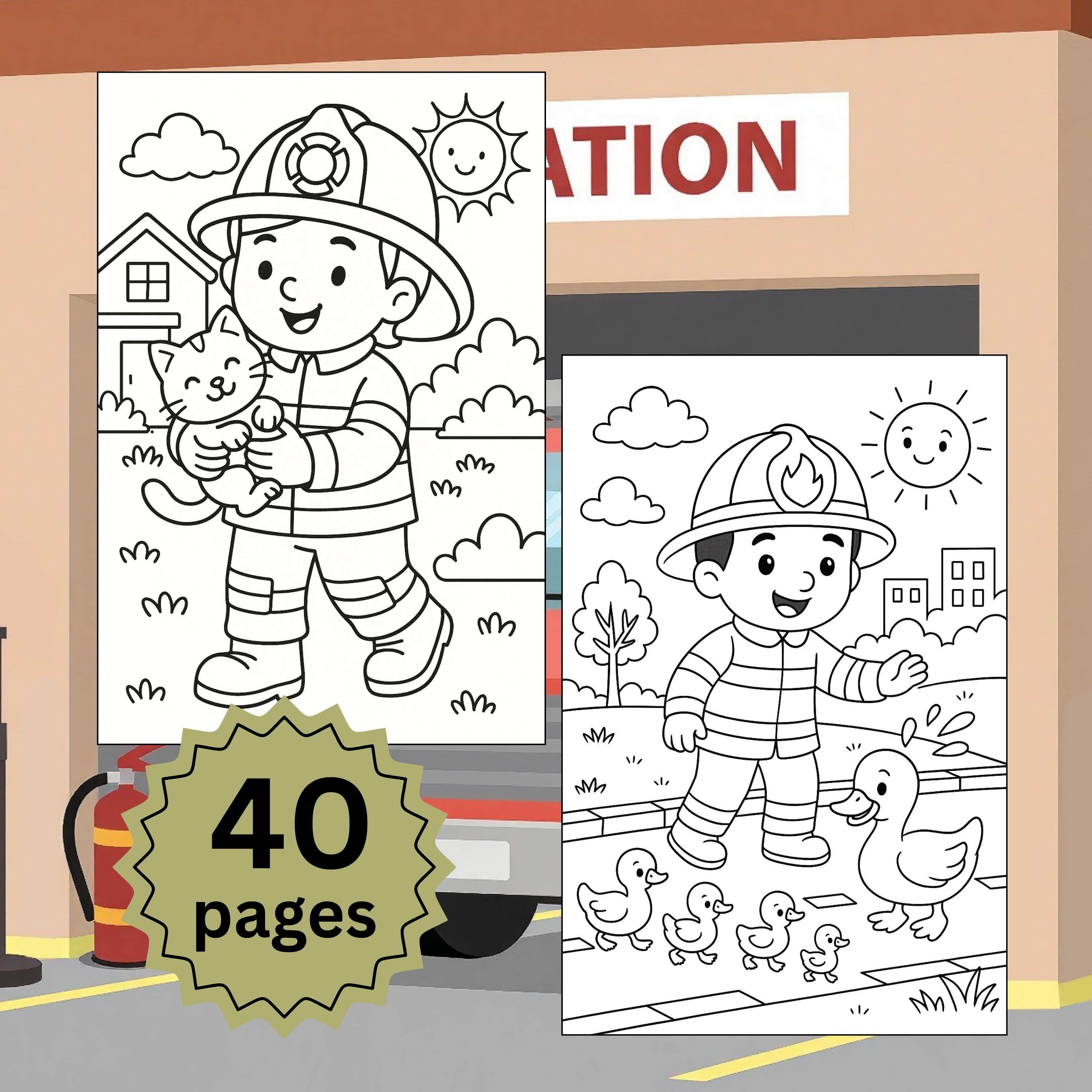 Firefighters and Fire Trucks Coloring Pages for Kids (PDF) - Etsy