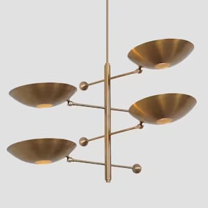 Mid Century Brass Chandelier: 6-Arm Custom Length Sputnik Light, Modern Gold Adjustable Pendant for High Ceiling Fixture