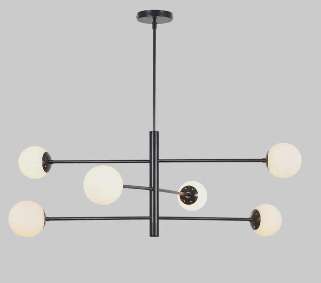 Matte Black Sputnik Chandelier With Milk Glass Globes - Mid Century ...