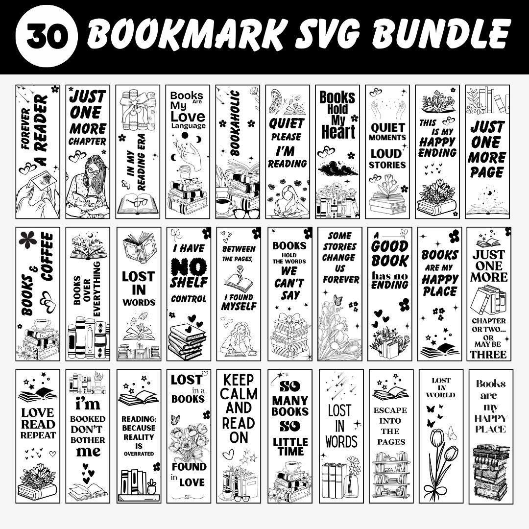 Bookmark SVG Bundle || Quote Designs SVG, PNG, Retro Book, Reading ...
